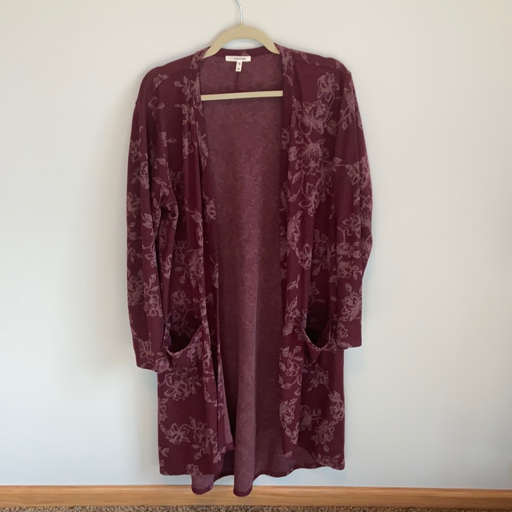 Maurices XL Burgundy Floral Duster Cardigan.